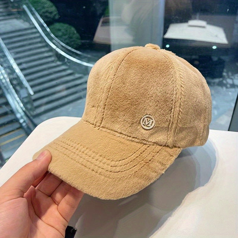 Iron M Label Baseball Cap Solid Warm Plush Sun Hat Thickened Lightweight