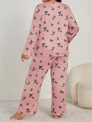  Butterfly Print Pajama Set Long Sleeve Tee & Pants Loungewear