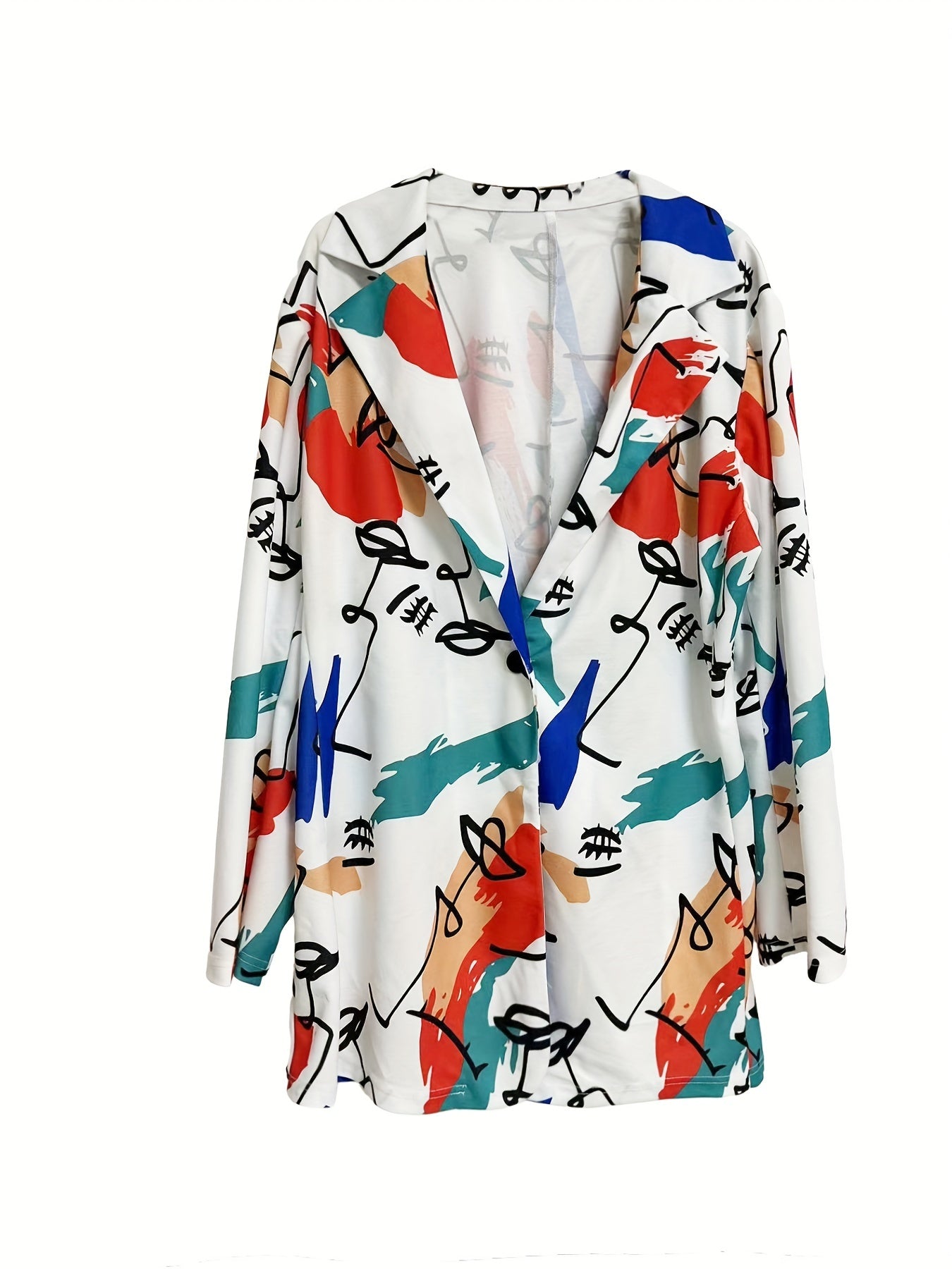  Graphic Print Long Sleeve Blazer