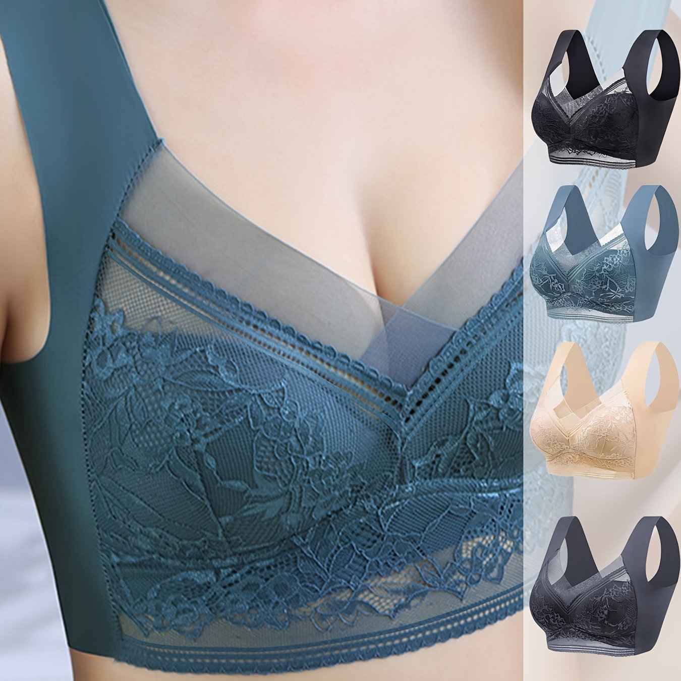 4pcs Full Coverage Floral Lace Sports Bra for Women Push-Up Yoga Bra