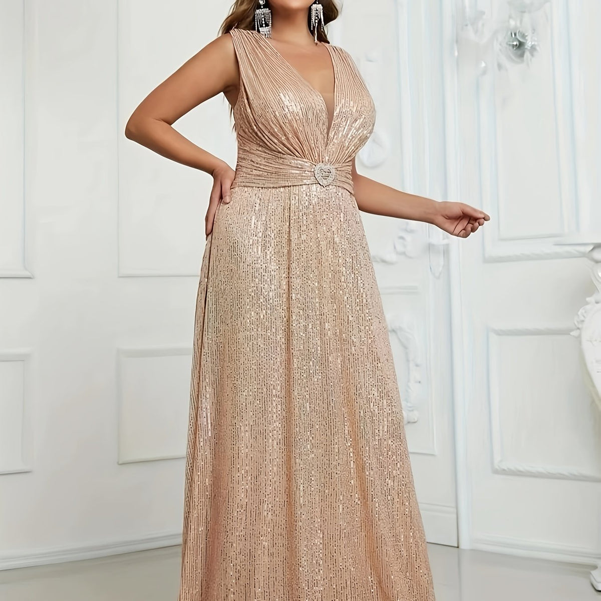  Sequin Heart Decor Evening Formal Maxi Tank Dress