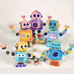 Wooden Robot Building Blocks Puzzle Toy Set 5pcs Interactive Robot Toys