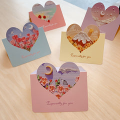 10pcs Love Heart Moon 3D Painting Flowers Holiday Teacher's Card Chinese Card