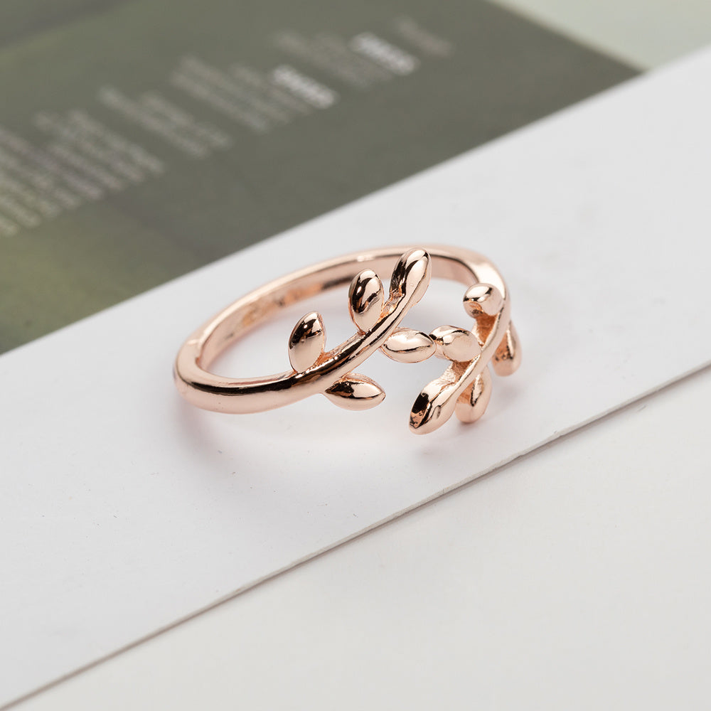 Leaf Shape Open Ring Adjustable Size Jewelry For Women Girls