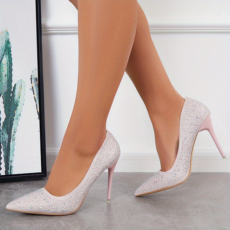Women's Rhinestone High Heels Slip On Stiletto Heels