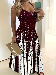  Colorblock Dot Print Maxi Dress