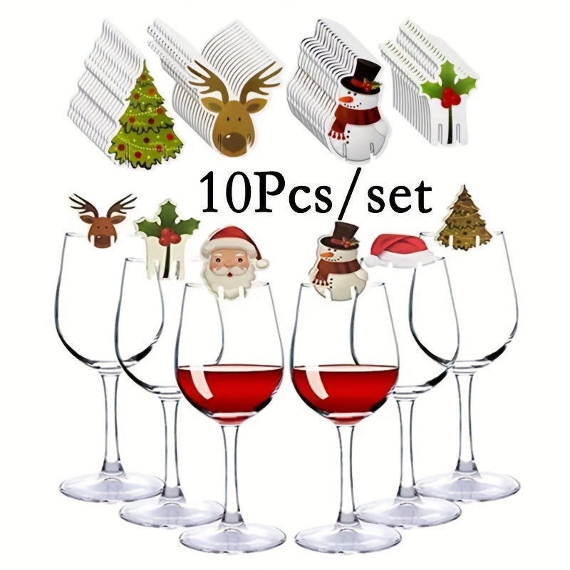 10pcs Christmas Cup Card Santa Hat Wine Glass Decor Ornaments Navidad Noel Year