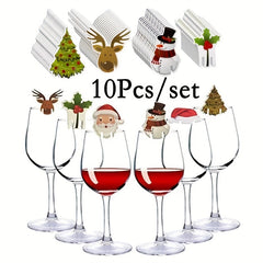 10pcs Christmas Cup Card Santa Hat Wine Glass Decor Ornaments Navidad Noel Year