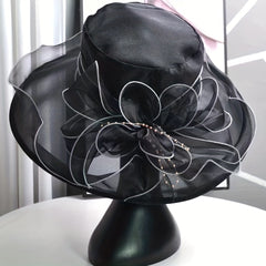 Wide Brim Organza Sun Hat Solid Derby Hat Mesh Breathable Lightweight UV Protect