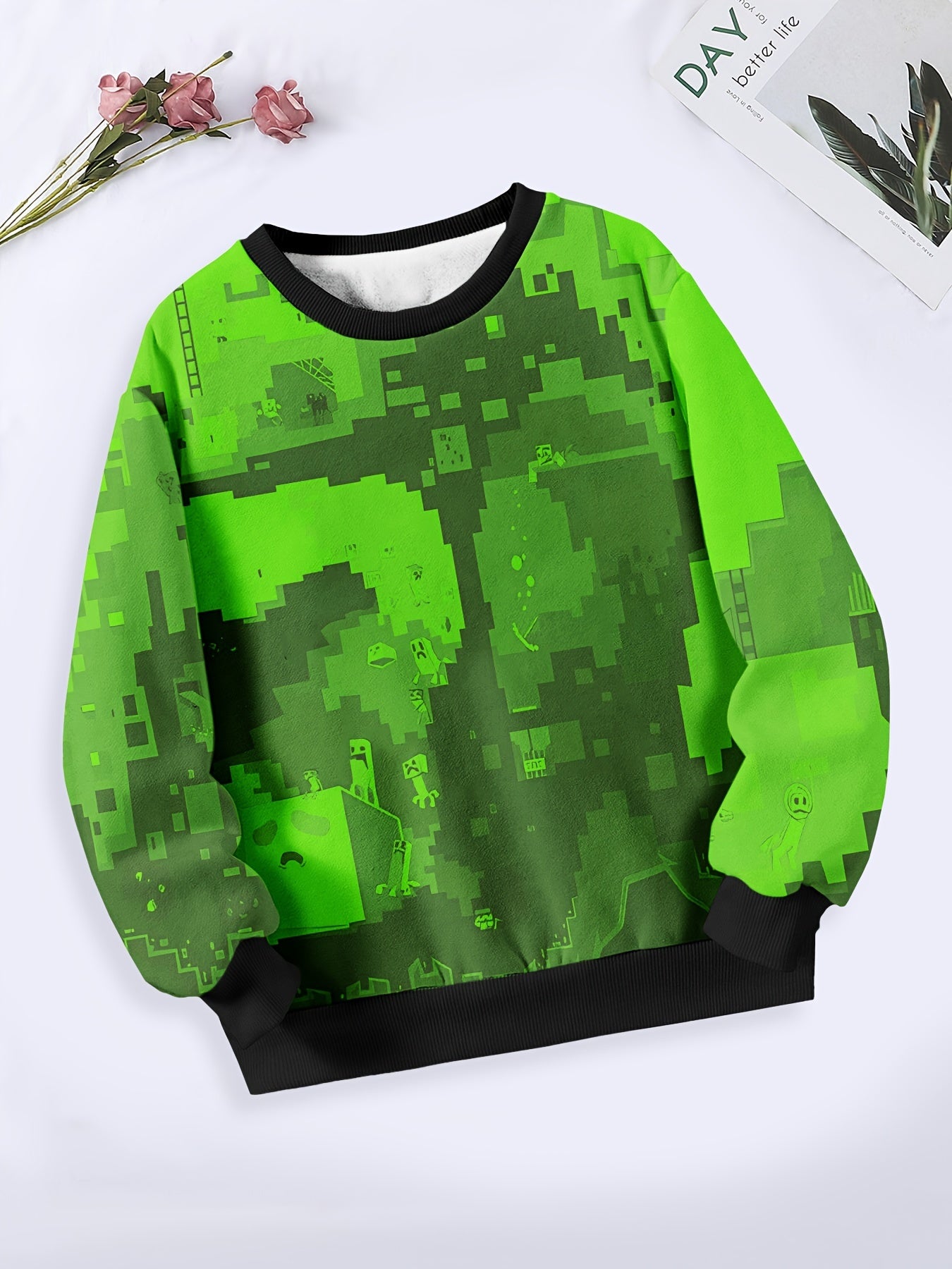 Girls Geometric Pattern Crew Neck Sweatshirt