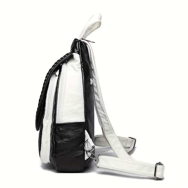 Quilted Large Capacity Backpack Soft PU Leather Lightweight School Bag