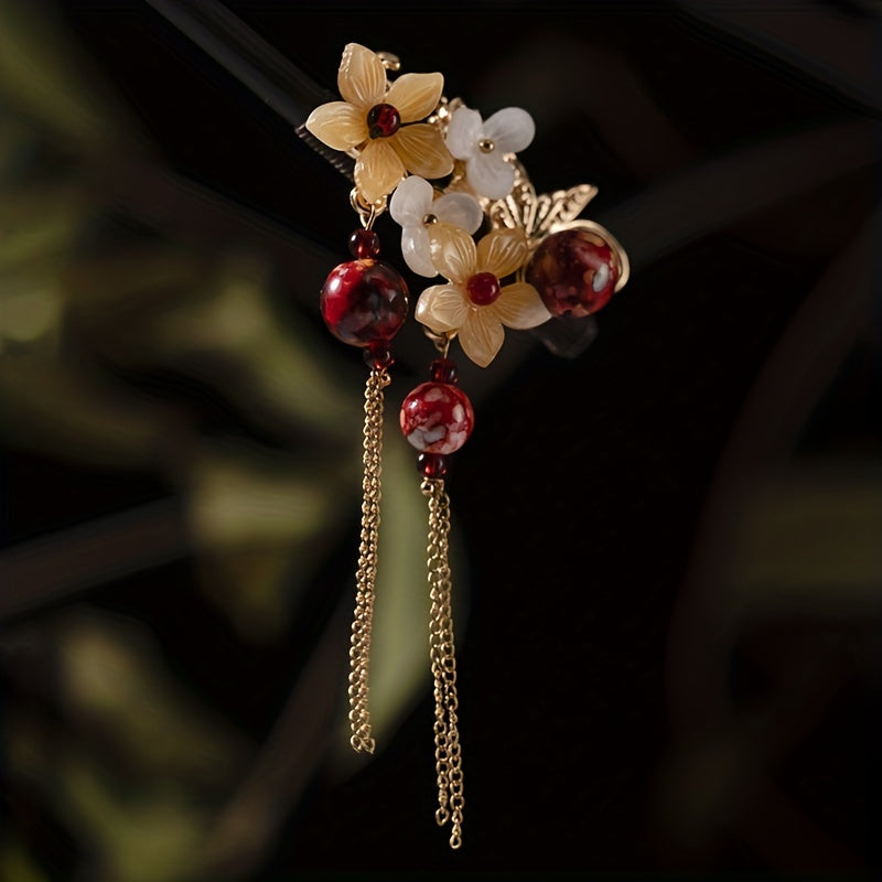 Ancient Flower Hairpin Chinese Style Hair Stick Pendant Ponytail Holder
