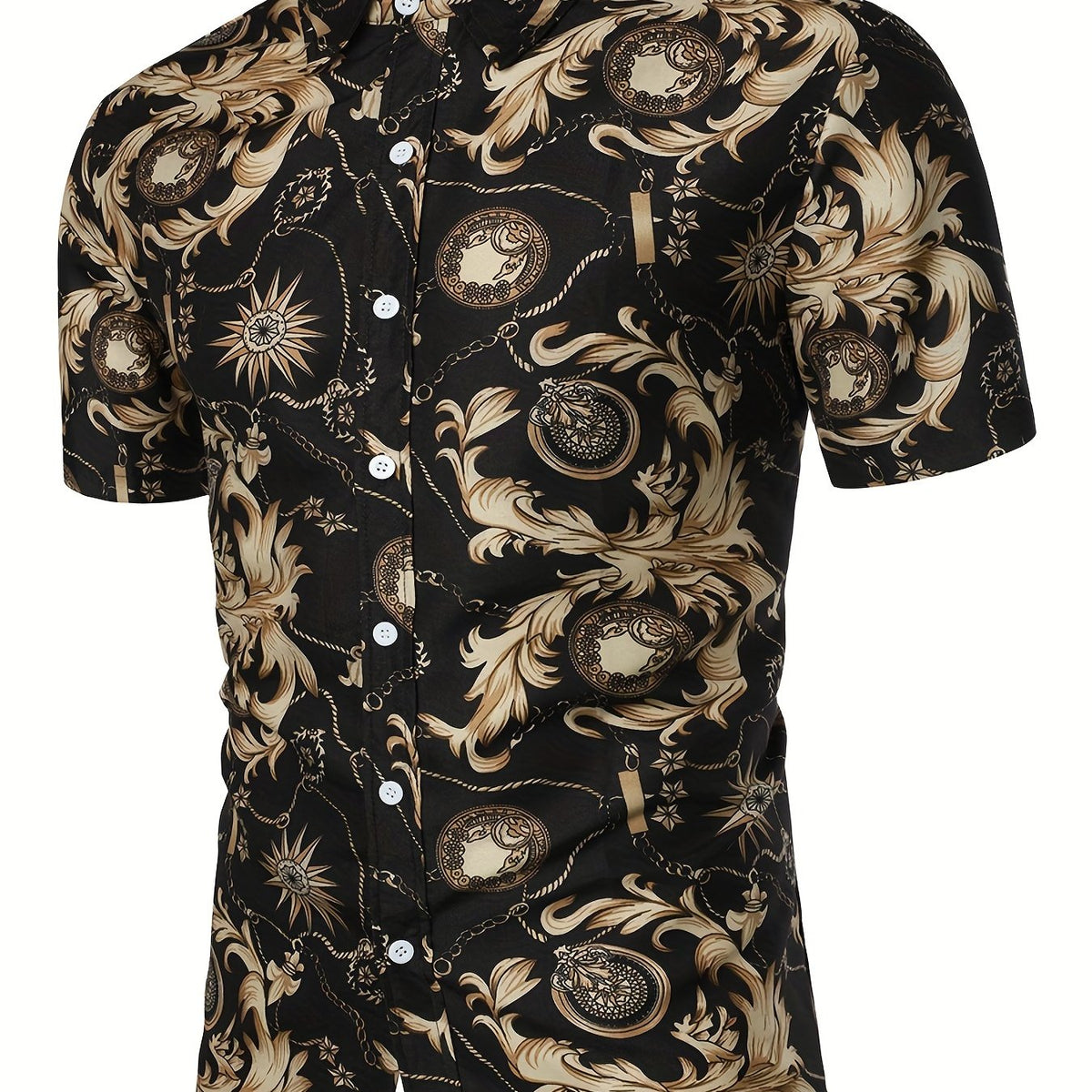 Baroque Style Print Men's Top Casual Short Sleeve Tee For Summer