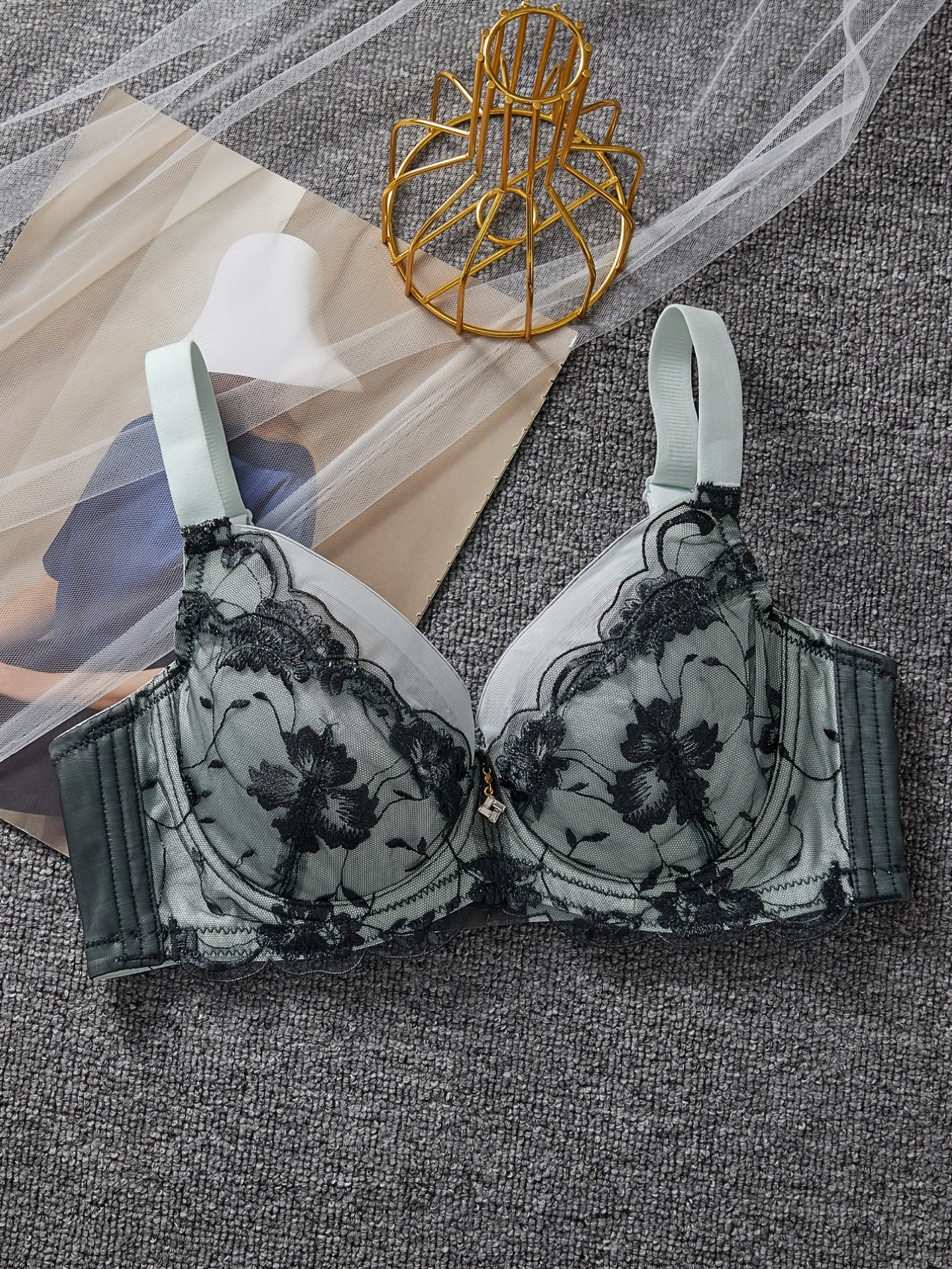 Floral Lace Underwire Push Up Bra for Women