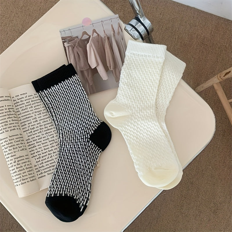 Textured Crew Socks Breathable Mid Tube Women's Stockings
