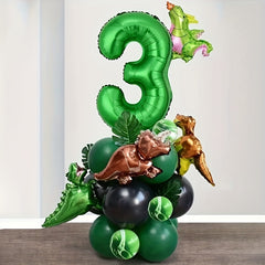 Jungle Dinosaur Birthday Party Balloons Set with Green Number Balloons
