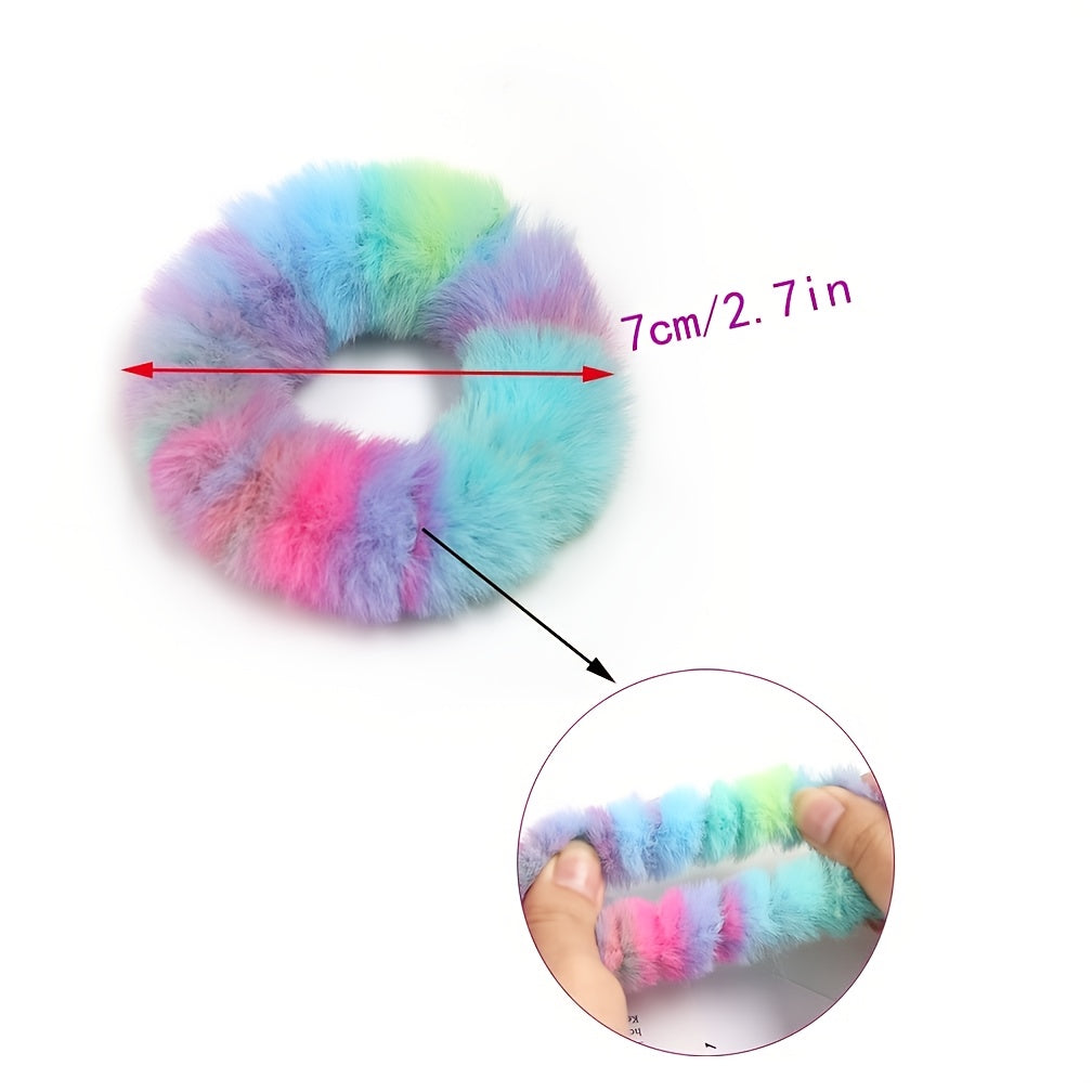 5pcs Furry Elastic Rabbit Hair Scrunchies Pompom Ball Hair Bands Ties