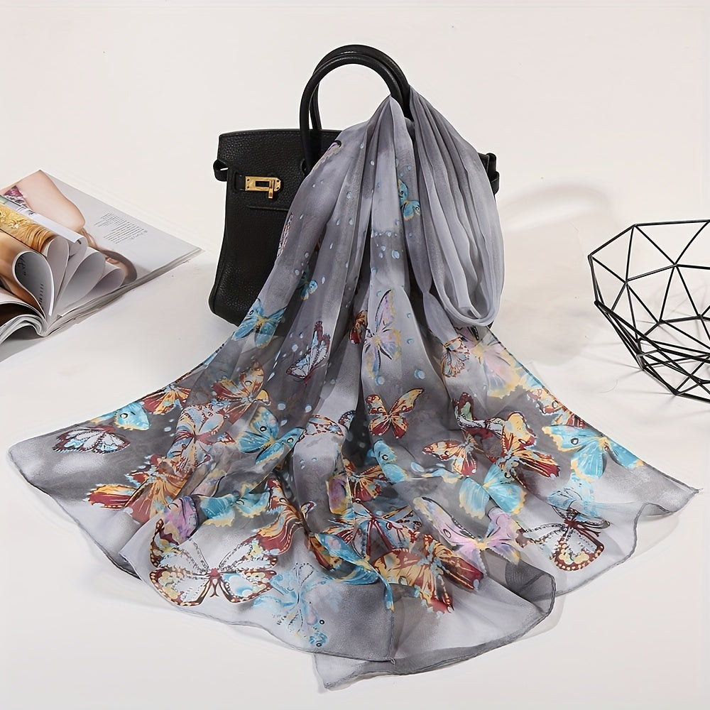 Butterfly Print Chiffon Scarf Tie Dye Gradient Shawl
