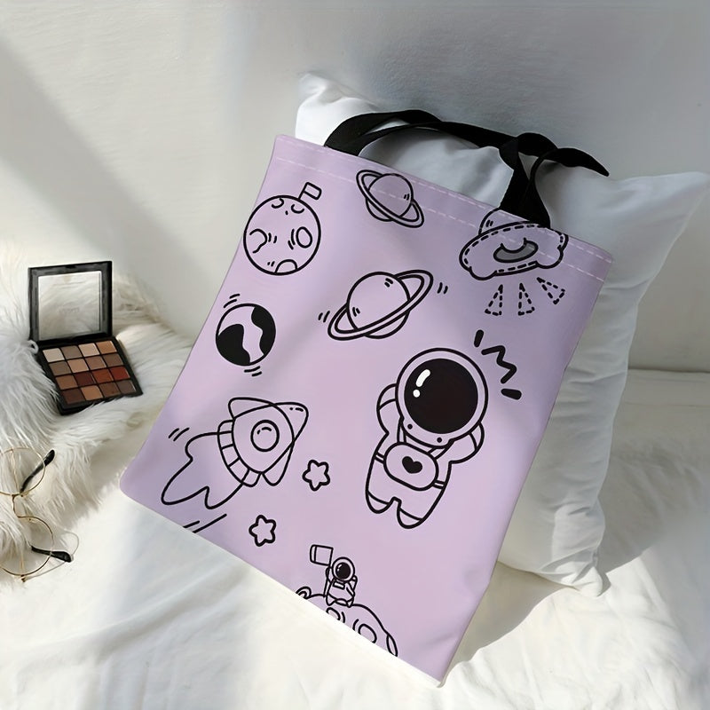 Cartoon Astronaut Pattern Tote Bag Large Travel Beach Shoulder Bag