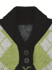 Retro Argyle Sweater Men's Casual Warm Shawl Collar Pullover
