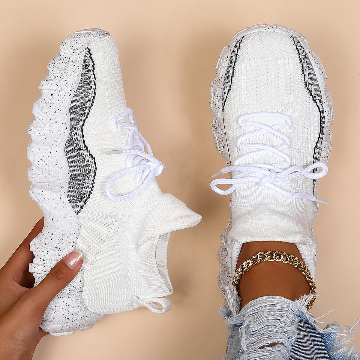 Women's Lace-Up Sports Shoes Lightweight Sock Shoes