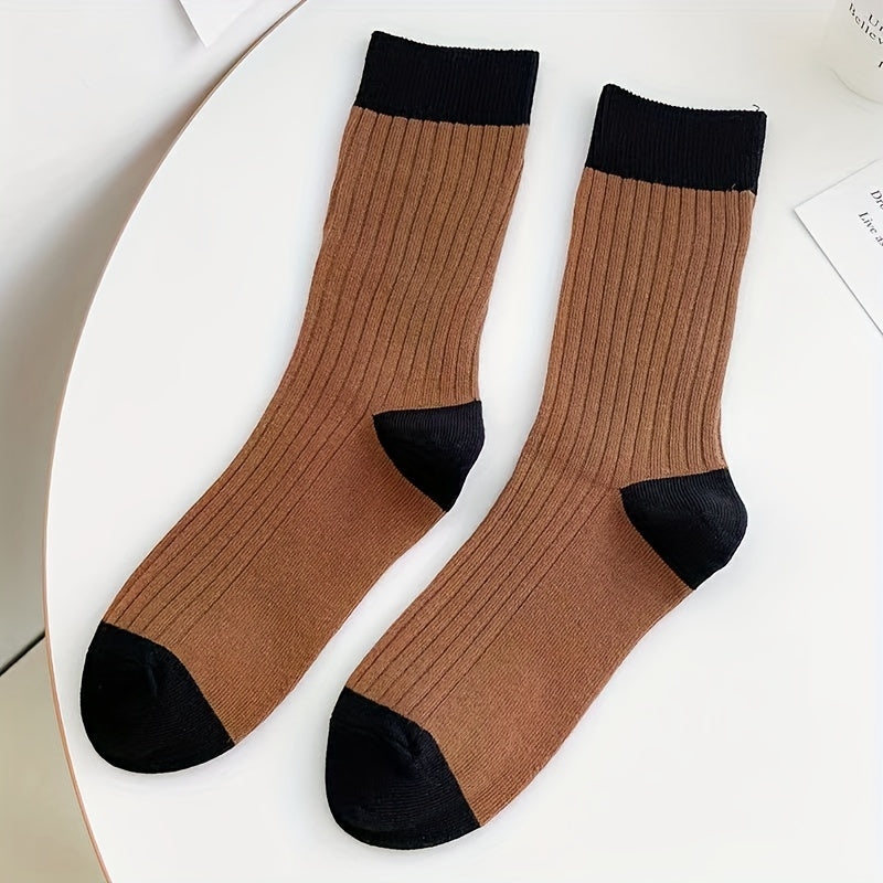 3 Pairs College Style Colorblock Striped Socks Women's Stockings