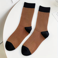 3 Pairs College Style Colorblock Striped Socks Women's Stockings