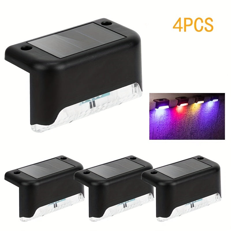4pcs Solar Deck Lights Outdoor Waterproof Garden Balcony Villa Step Rail Lights