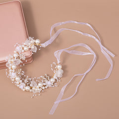Pearl Floral Headband Golden Leaf Tiara Headgear