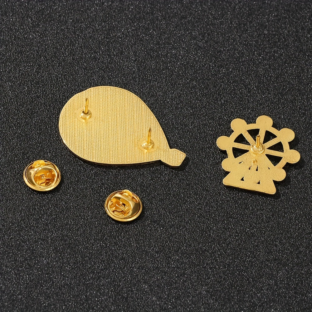 Enamel Hot Air Balloon & Ferris Wheel Brooch Pin for Girls