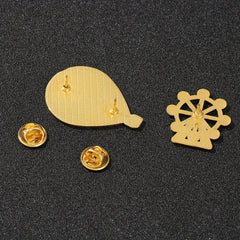 Enamel Hot Air Balloon & Ferris Wheel Brooch Pin for Girls