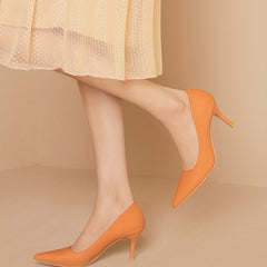 Women's Orange Stiletto Heels Point Toe Work Shoes