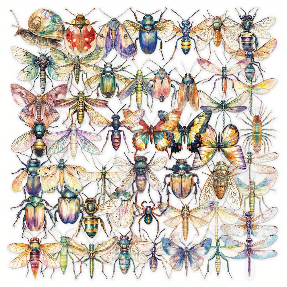 50pcs Reusable Insect Watercolor Stickers Vibrant Mixed Colors Irregular Shapes