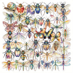 50pcs Reusable Insect Watercolor Stickers Vibrant Mixed Colors Irregular Shapes