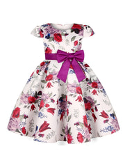 Floral Print Bowknot Short Sleeve Princess Dress