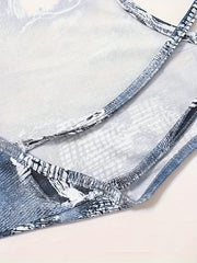  Denim Print Backless Cami Jumpsuit