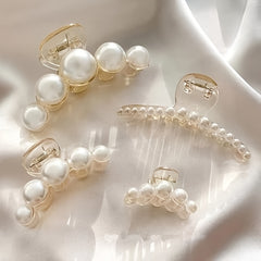 4pcs French Faux Pearl Hair Claw Clip Non Slip Strong Hold Grip Hair Accessories