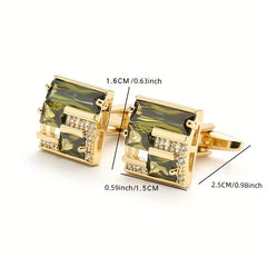 Square Crystal Cufflinks Copper Faux Diamond French Shirt Button Hollowed Out