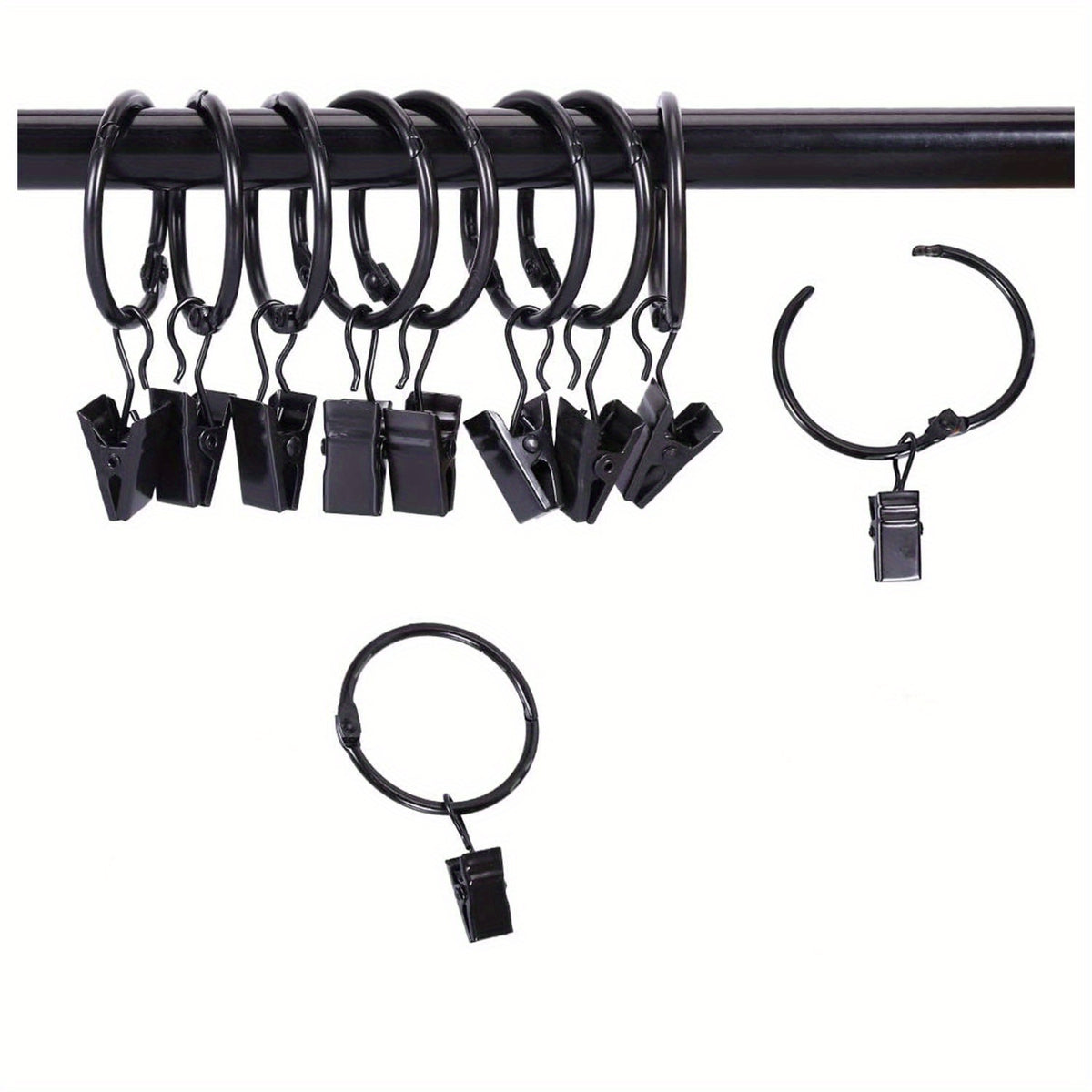 Stainless Steel Curtain Rings with Clips, Easy Installation, Vintage Finish