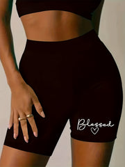 Casual Shorts Women's Plus Letter & Heart Print