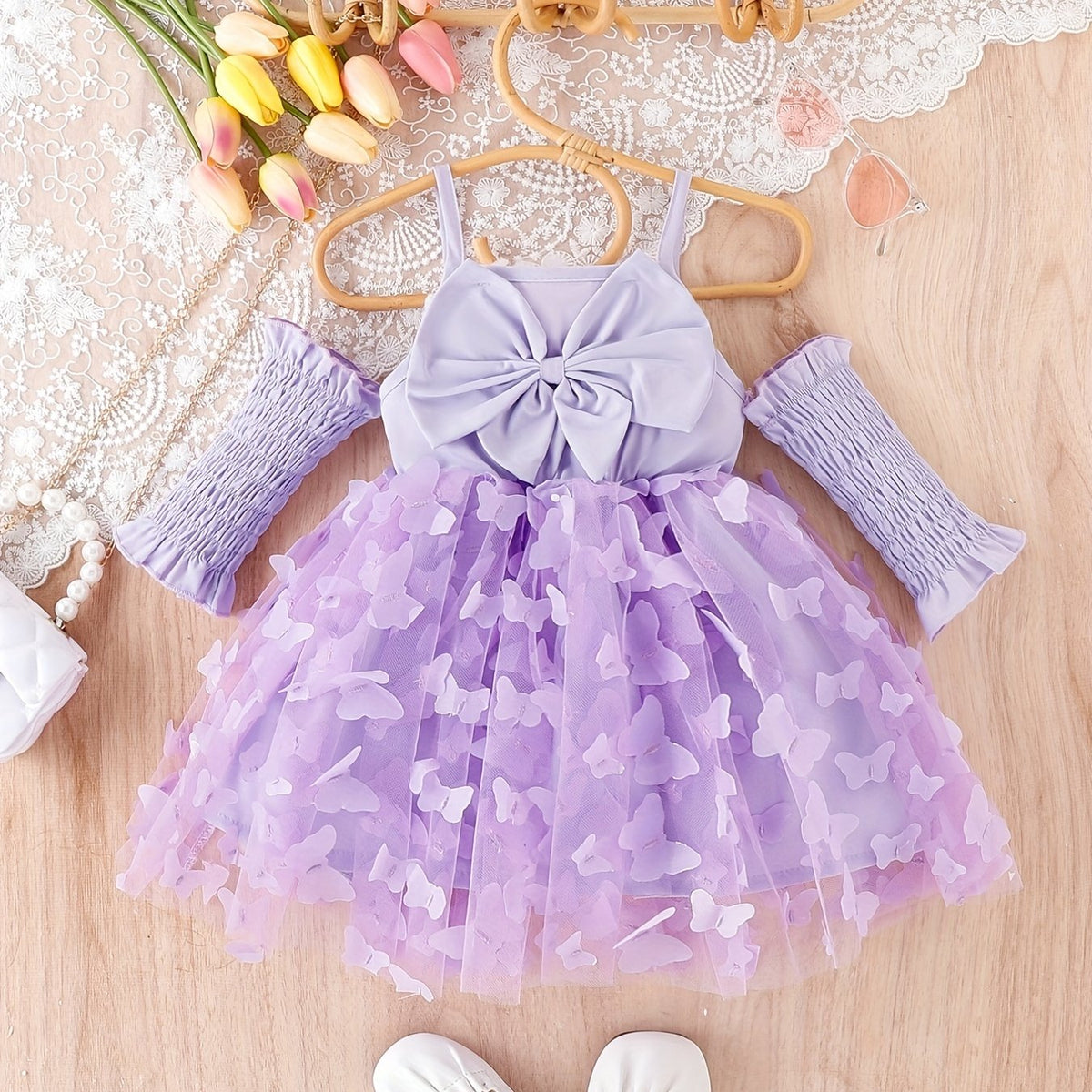 Baby Girl Butterfly Halter Dress with Bow Sleeves