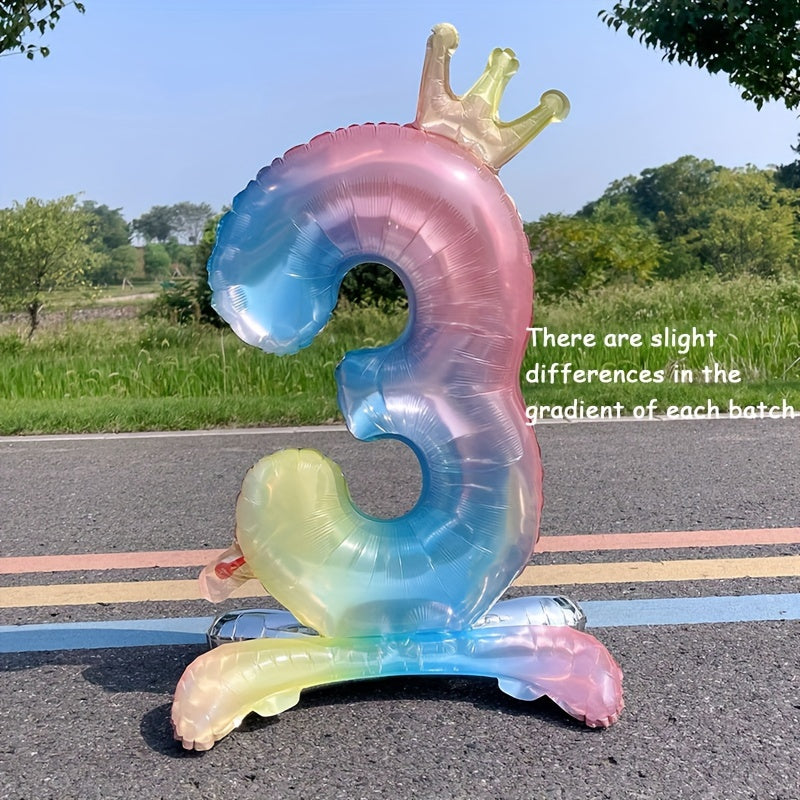 1pc Gradient Number Crown Balloons 0-9 Digital Aluminum Foil Balloon