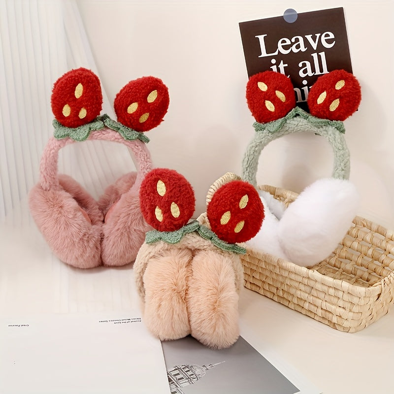 Women's Strawberry Earmuffs for Christmas - Comfortable Winter Ear Warmers