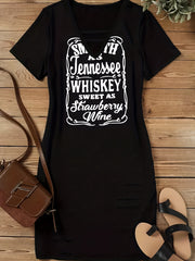  Slogan Print V Neck Cut Out Ripped Dress
