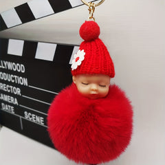 Cute Wool Hat Doll Plush Key Chain Car Pendant