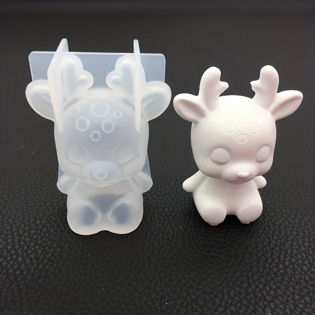 3D Mirror Christmas Deer Silicone Mold Aromatherapy Gypsum Ornament