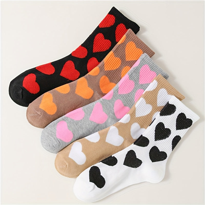 5 Pairs Heart Print Socks Mid Tube Women's Stockings