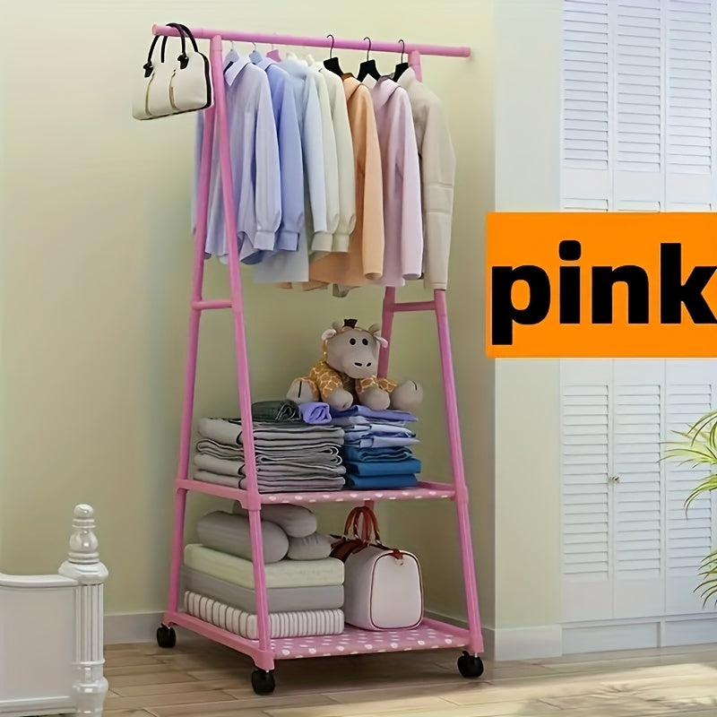 Metal Clothes Storage Rack Floor Standing Movable Storage Rack