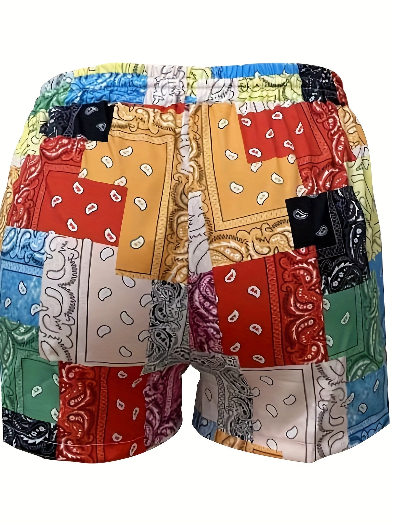  Boho Beach Shorts Women's Paisley Patchwork Print Drawstring