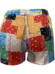  Boho Beach Shorts Women's Paisley Patchwork Print Drawstring